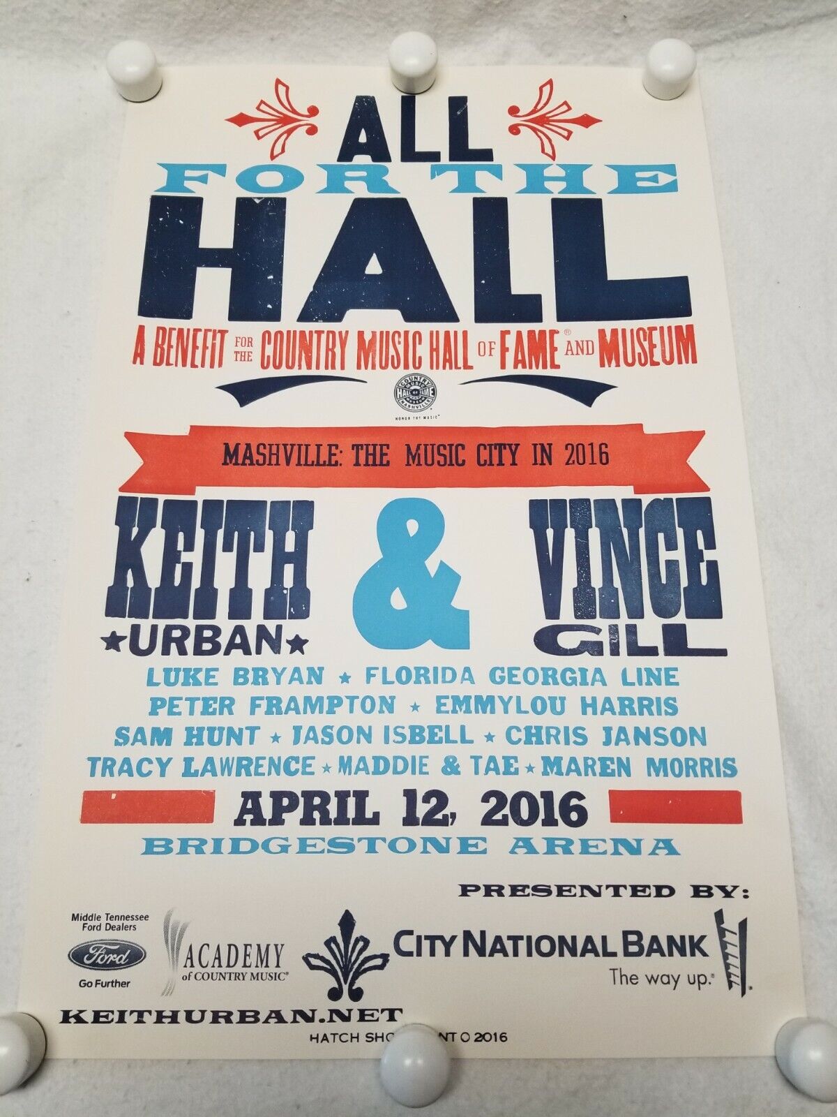 2016 All For The Hall Hatch Show Print Keith Urban Vince Gill Luke Bryan FGL New