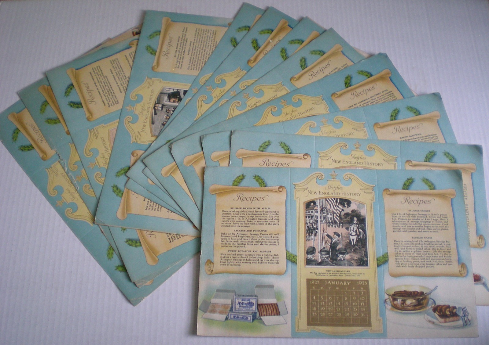 Complete Set 12 Vintage 1925 John P Squire Calendar Prints New England History 