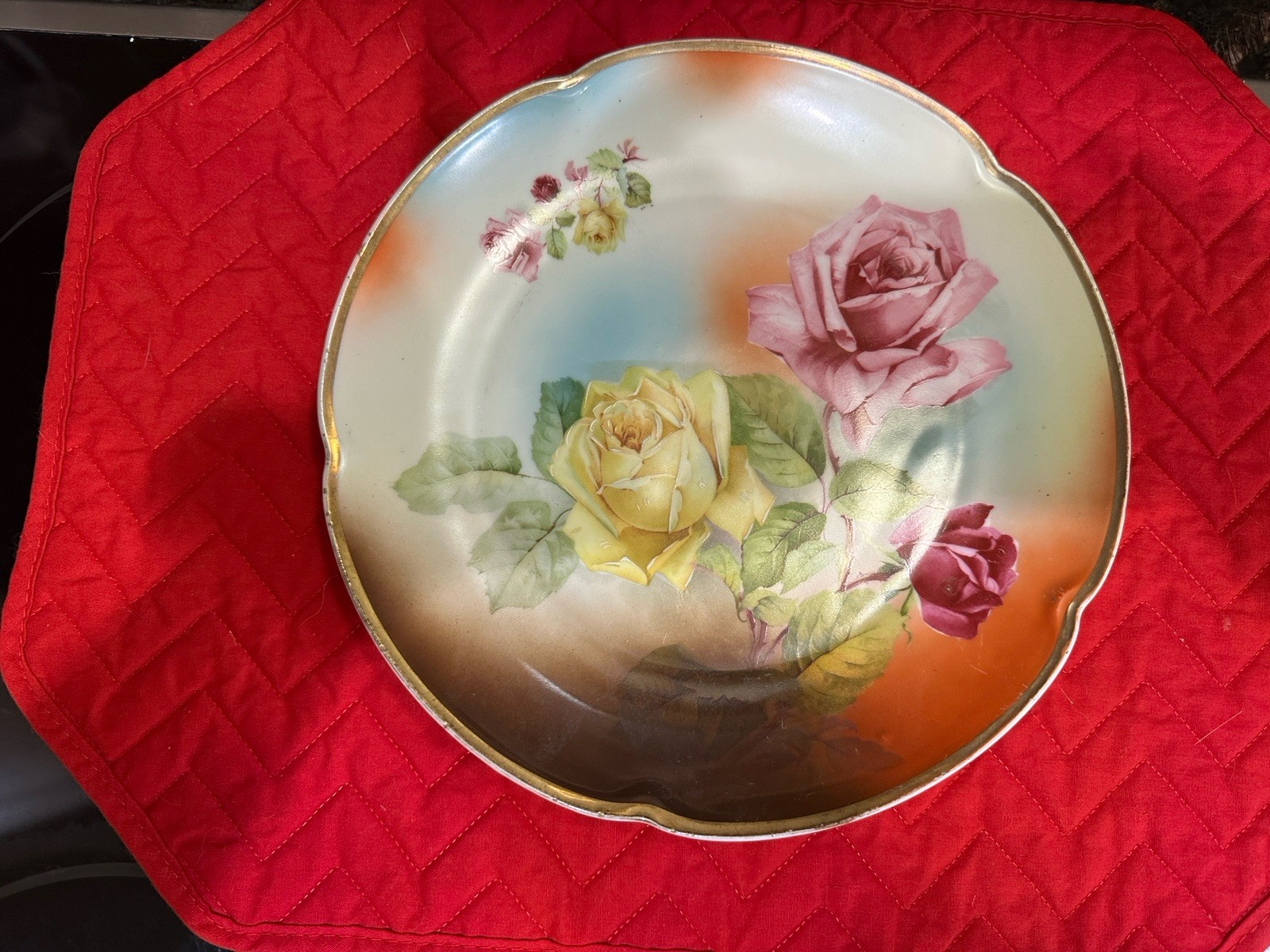 Prince Regent Bavaria Hand Painted Yellow Rose Scalloped Porcelain Plate 8\ Prince Regent Bavaria Hand Painted Yellow Rose Scalloped Porcelain Plate 8\
