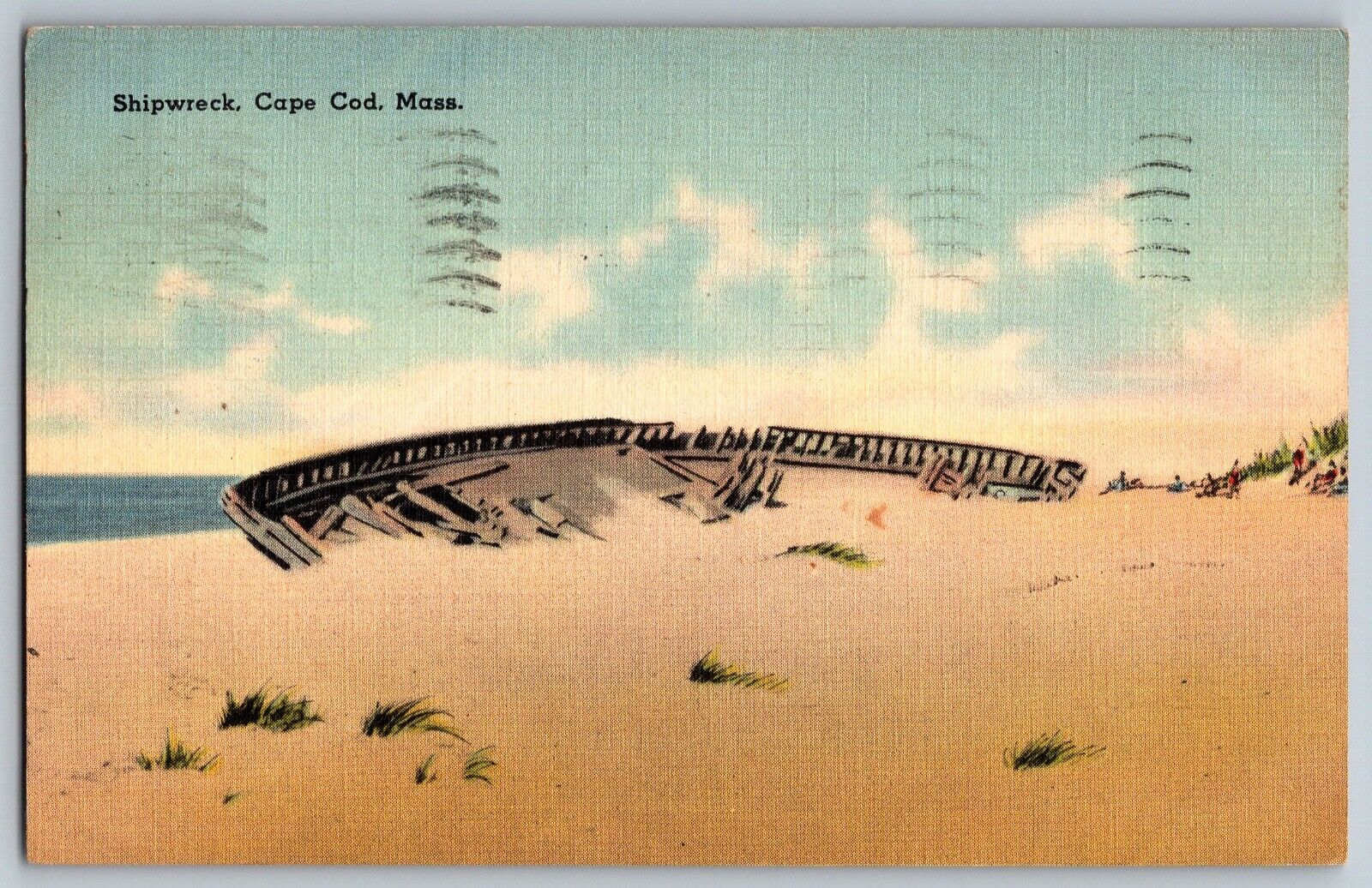 Cape Cod, Massachusetts MA - Ship Wreck - Ghost Ship - Vintage Postcard