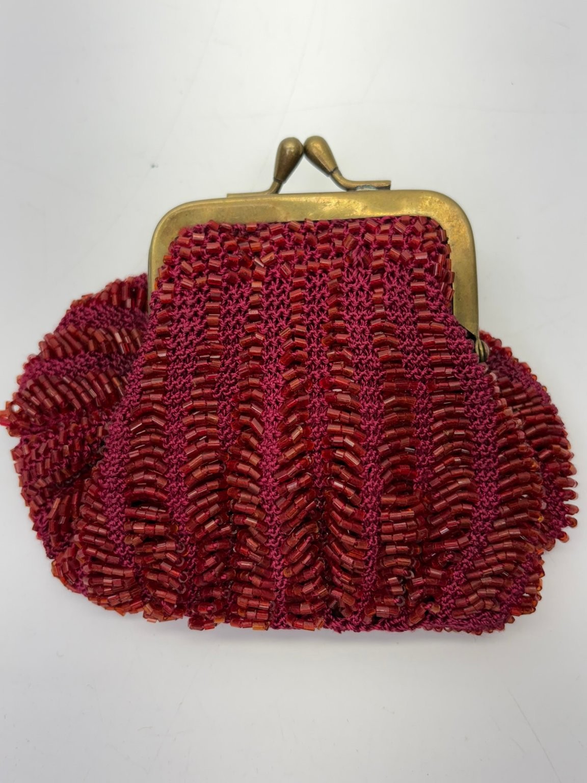 Vintage 1950s Christian Livingston Red Beaded Crochet Kiss-Lock Coin Purse Vintage 1950s Christian Livingston Red Beaded Crochet Kiss-Lock Coin Purse