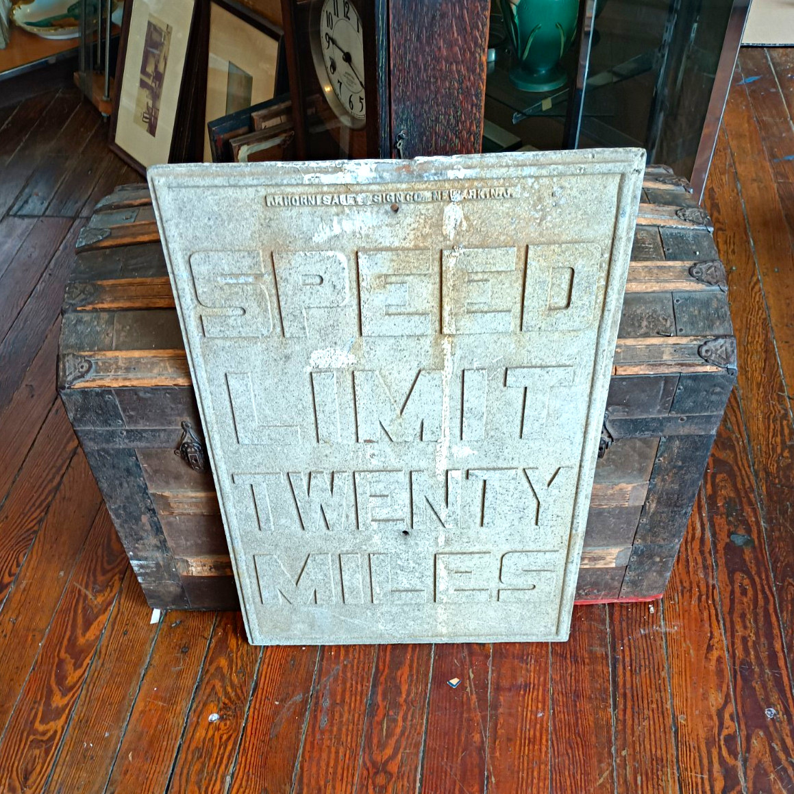 Rare Antique Cast Aluminum Traffic  SPEED LIMIT 20 MILES Sign J Horni Newark NJ 