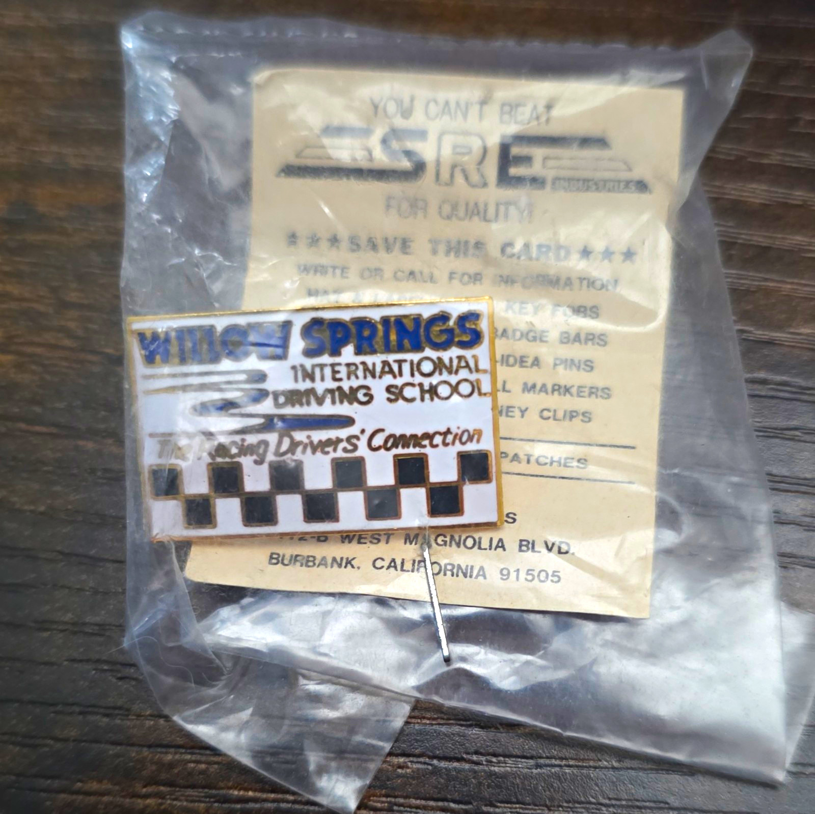 Vintage Willow Springs International Driving School Pin NOS Sealed SRE Burbank