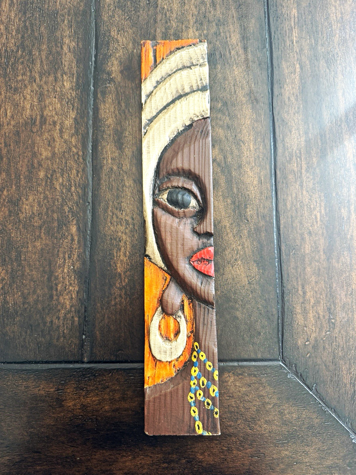 Beautiful African Tribal Hand Carved Hand Painted Woman Wall Plaque Beautiful African Tribal Hand Carved Hand Painted Woman Wall Plaque