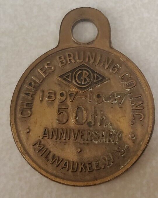 Charles Bruning Co. 50th Anniversary Medal Keychain 1897-1947 Milwaukee Drafting