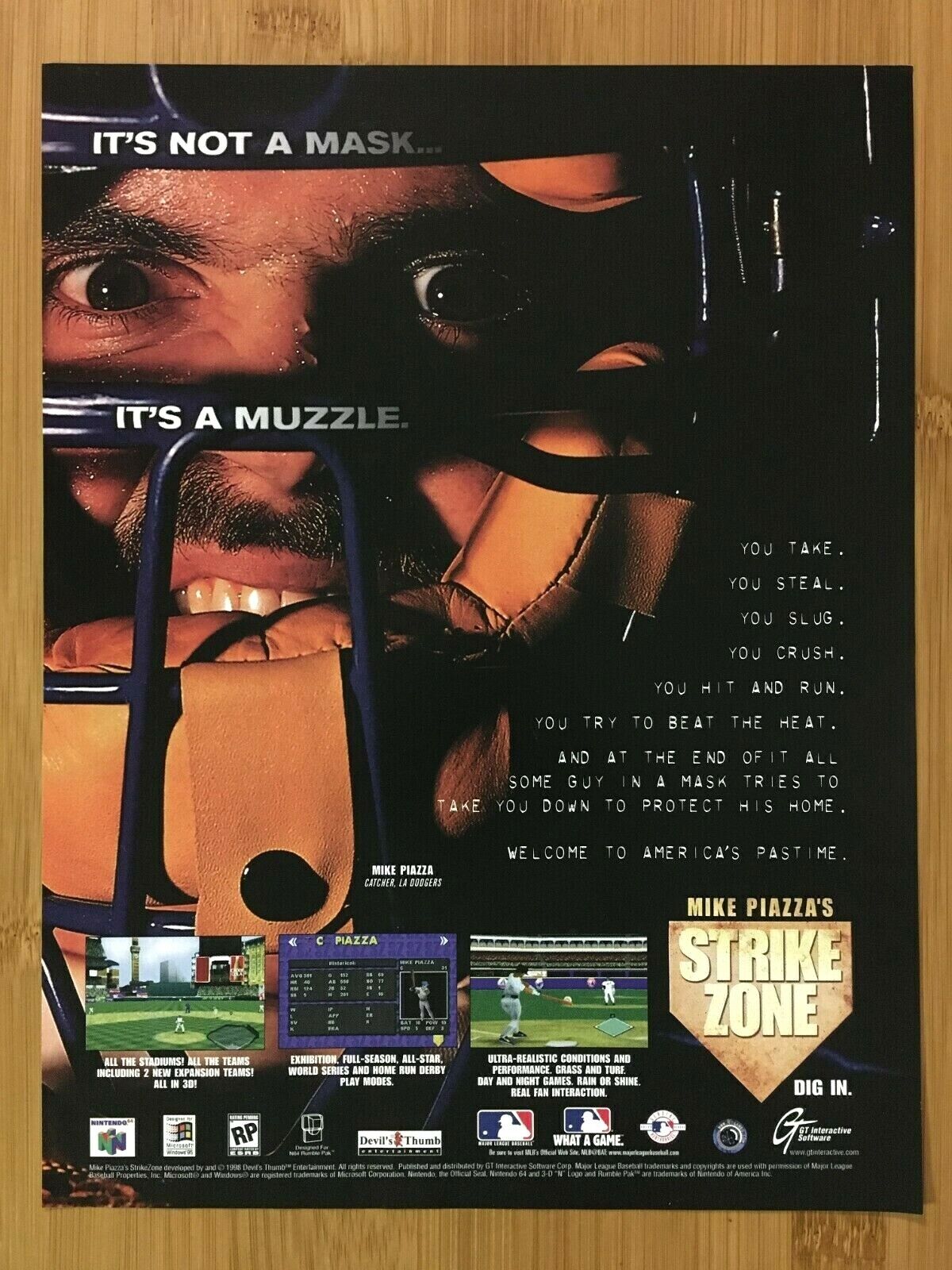 Mike Piazza's Strike Zone N64 1998 Print Ad/Poster Authentic Official Baseball