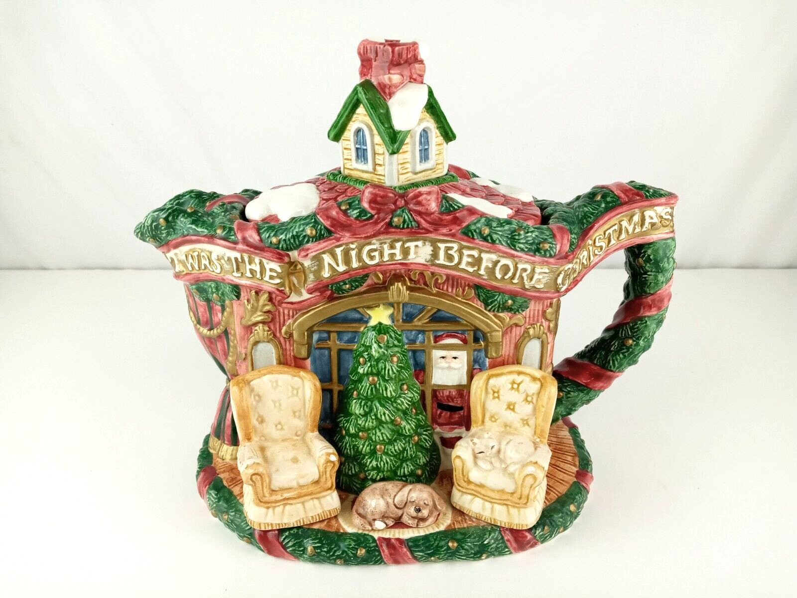 Fitz And Floyd 1993 Christmas Tree Teapot TWas The Night Before Christmas Santa