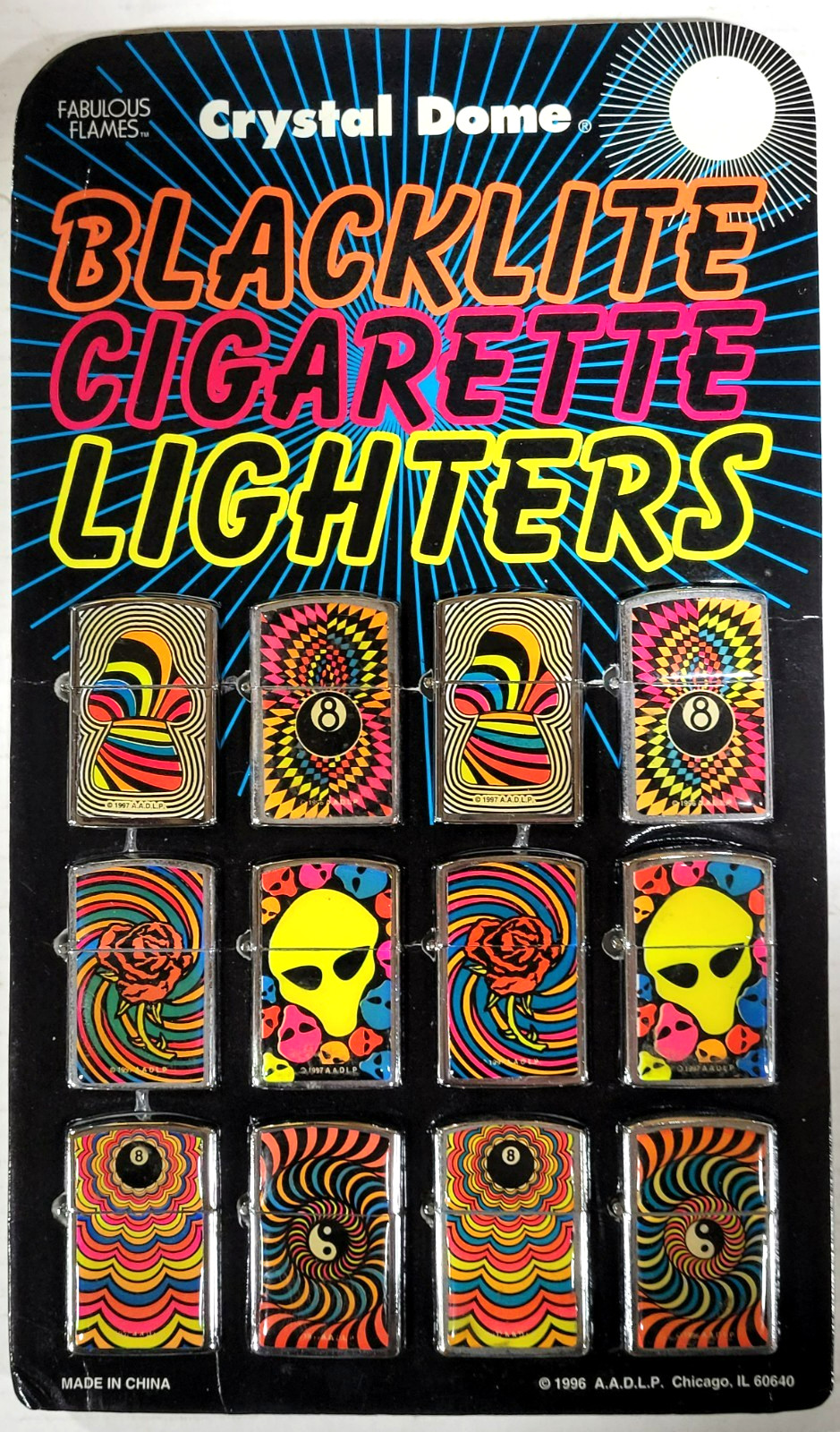 Vintage 1996 - Counter Display of 12 Blacklite Novelty Cigarette Lighters (6106) Vintage 1996 - Counter Display of 12 Blacklite Novelty Cigarette Lighters (6106)
