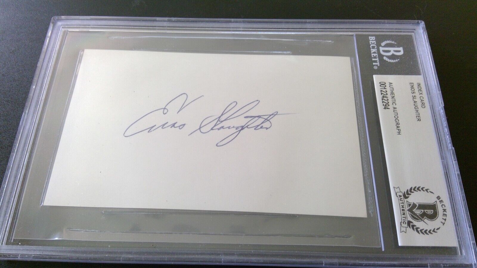 Enos Slaughter Signed Autographed Index Card Beckett Authetication