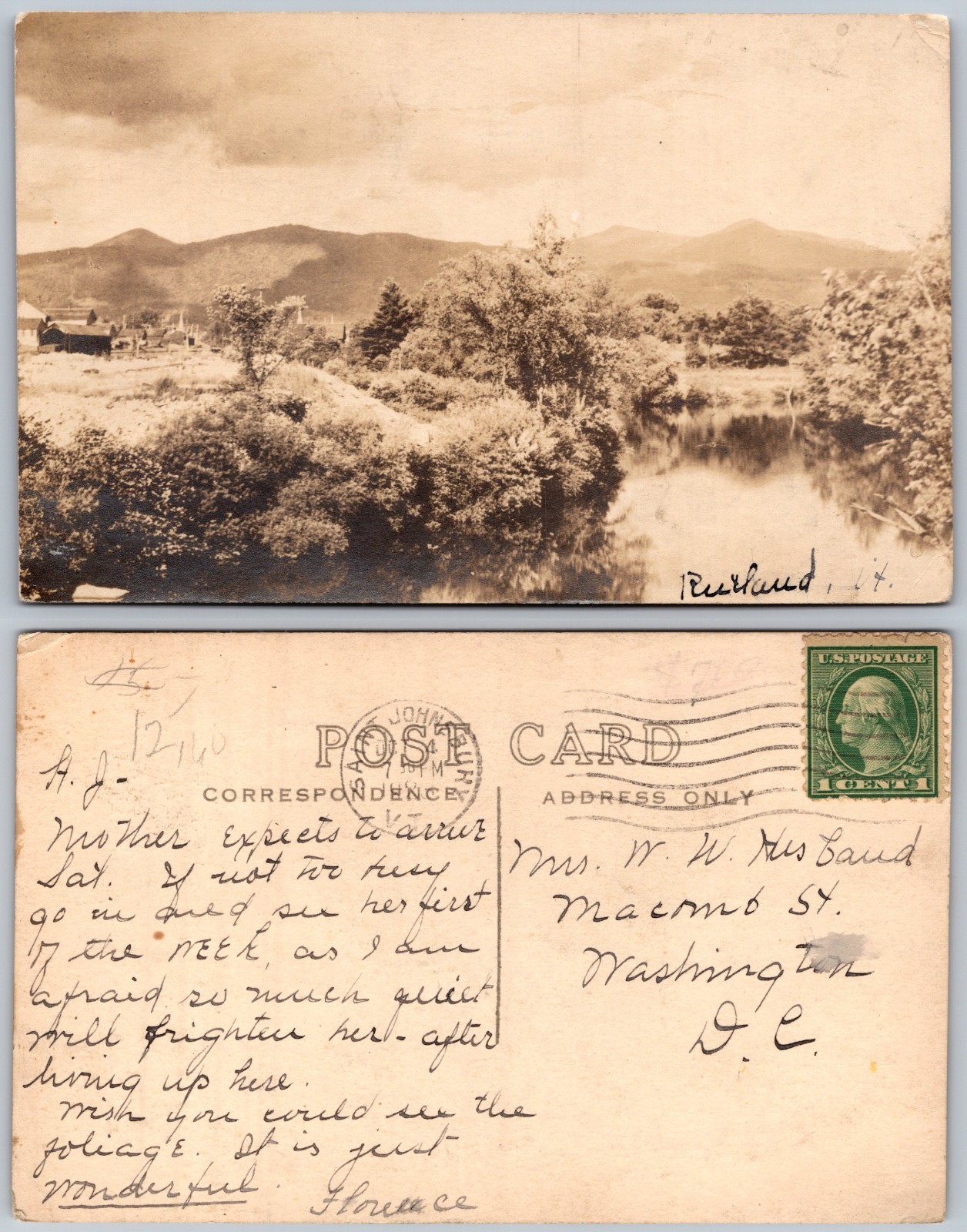 RPPC River Trees Mountains Clouds Reflection Rural Scene Photo Postcard RPPC River Trees Mountains Clouds Reflection Rural Scene Photo Postcard