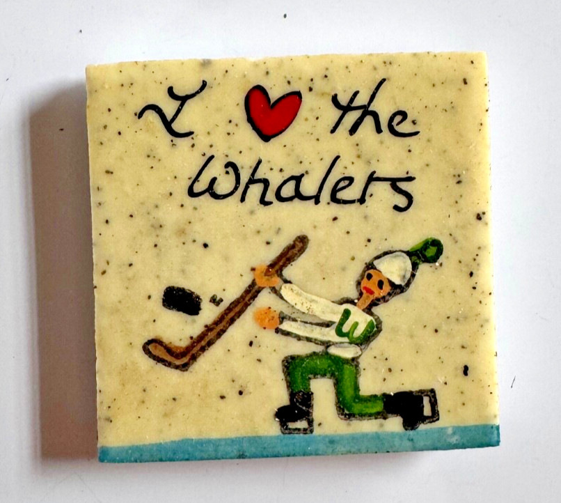 Vintage 1980's Artisan Refrigerator Magnet Hartford Whalers Ceramic Tile Painted Vintage 1980's Artisan Refrigerator Magnet Hartford Whalers Ceramic Tile Painted