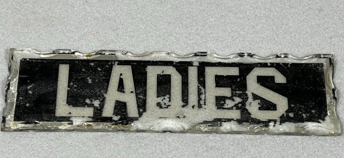 Antique Art Deco Scalloped Glass Ladies Sign Reverse Painted Restroom Door 8x2 Antique Art Deco Scalloped Glass Ladies Sign Reverse Painted Restroom Door 8x2