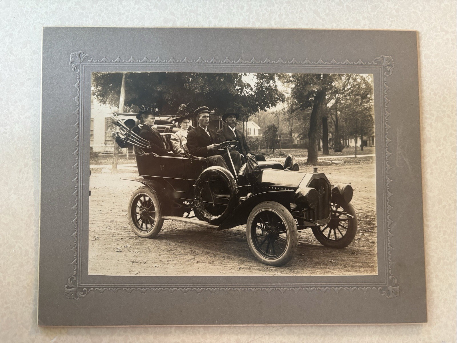 Cabinet Card Photo of Cigar Smokers in Open Buick Car, c.1909 Cabinet Card Photo of Cigar Smokers in Open Buick Car, c.1909