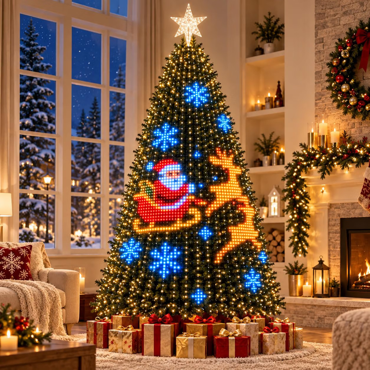 7Ft Christmas Tree Lights LED Color Changing Animate with Remote Santa Reindeer 7Ft Christmas Tree Lights LED Color Changing Animate with Remote Santa Reindeer