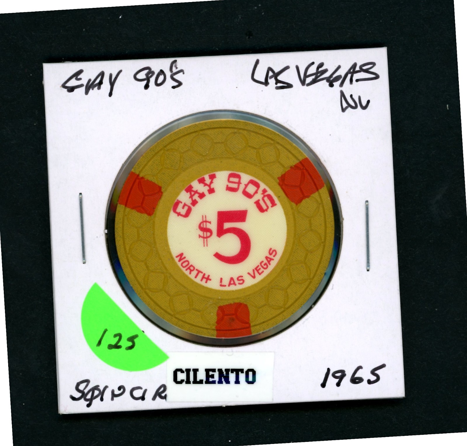 Vintage $5.00 Gay 90's Las Vegas, Nevada Casino Chip