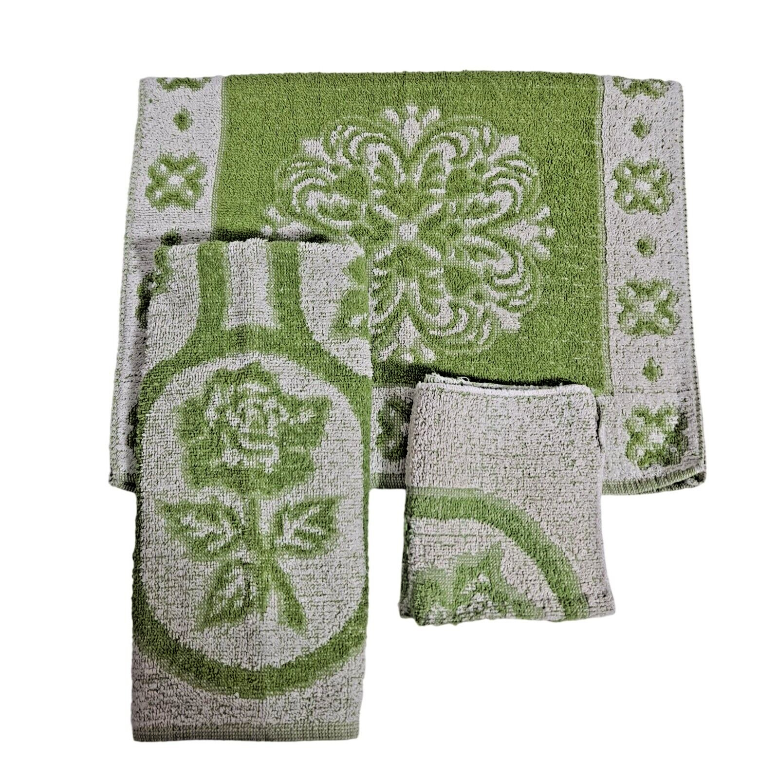 Vintage St Mary's Hand Towel Set Washcloth Avocado Green Retro Soft 60s 70s USA