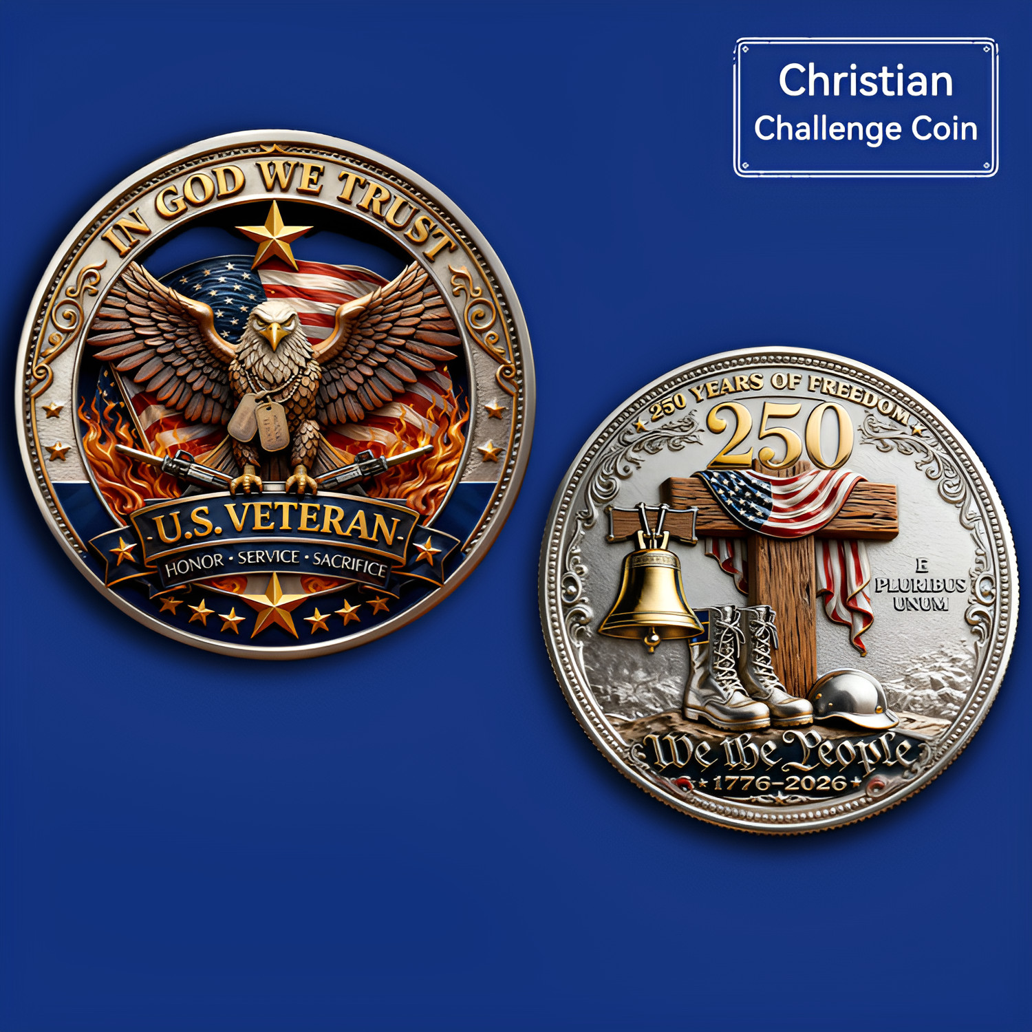 250 Years Freedom US Veteran Christian Challenge Coin 1776-2026 Patriotic Gift 250 Years Freedom US Veteran Christian Challenge Coin 1776-2026 Patriotic Gift