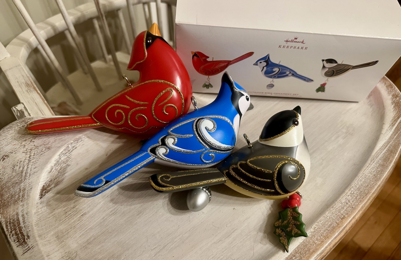2019 Hallmark Keepsake Outdoor Bird Ornament Set 3 Cardinal Blue Jay Christmas