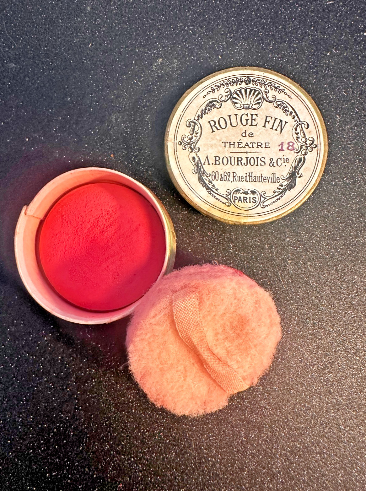 Antique Bourjois Rouge Fin de Theatre Compact 1895 1900 French Makeup &orig Puff