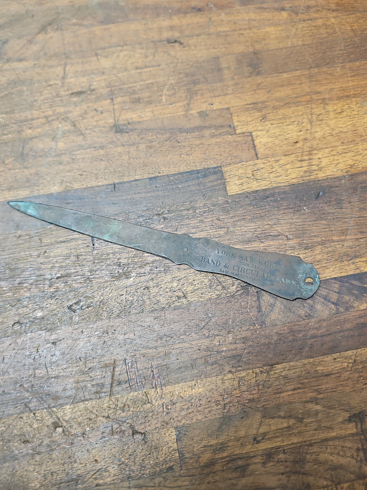 A185-Rare Antique YORK SAW WORKS advertising brass letter opener