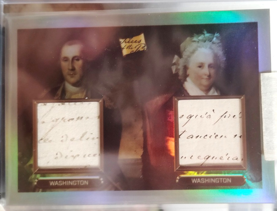 PIECES OF THE PAST POTUS GEORGE WASHINGTON VINTAGE HANDWRITTEN DUAL RELIC CARD PIECES OF THE PAST POTUS GEORGE WASHINGTON VINTAGE HANDWRITTEN DUAL RELIC CARD
