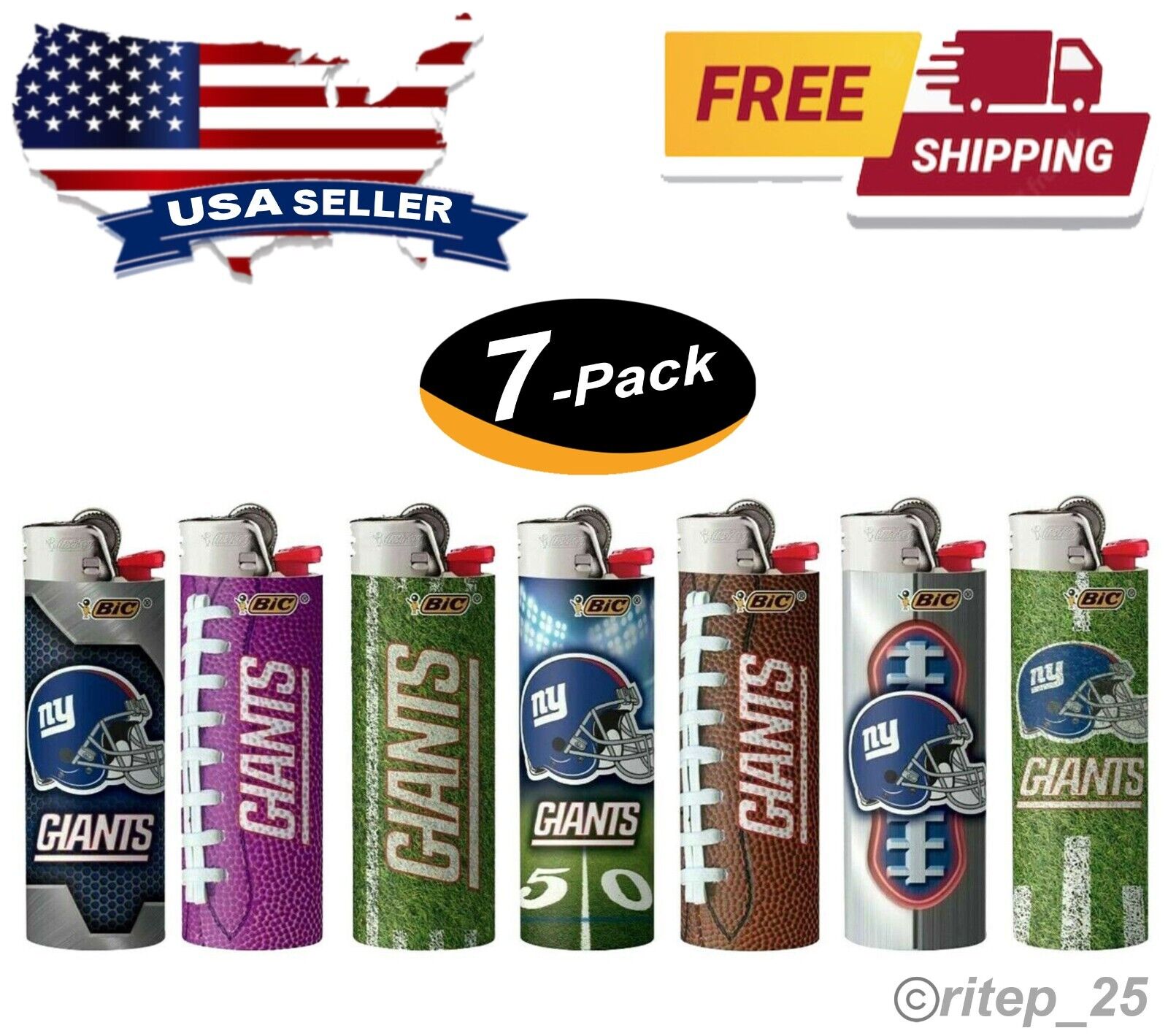 (7 Lighters) BIC NFL New York Giants Lighter All Brand New & Officially Licensed