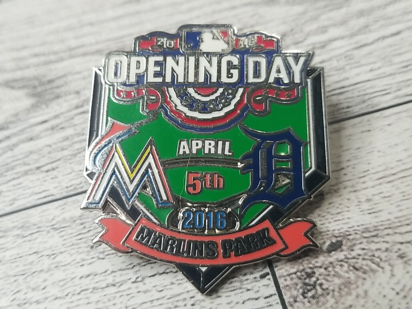 Florida Miami Marlins Detroit Tigers 2016 Opening Day Lapel Hat Pin MLB Baseball