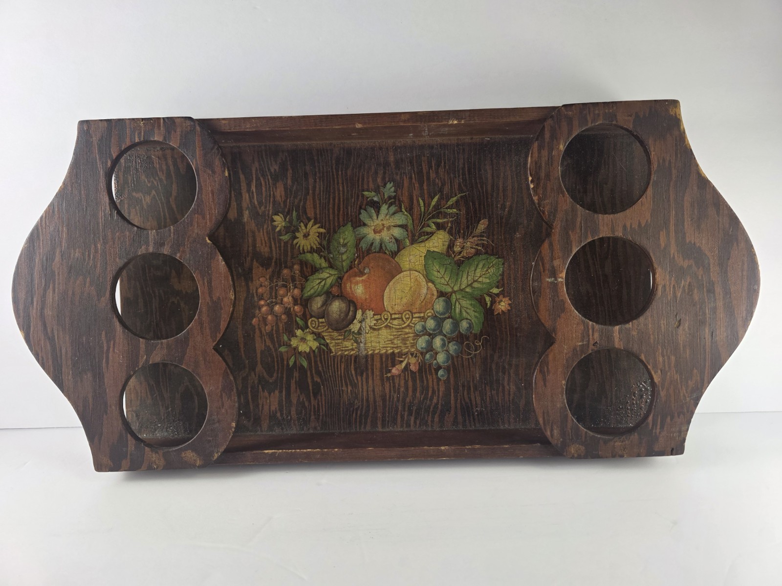 Vintage Hand Painted Wooden Tray Fruit Rectangle Serving w/6 Vintage Hand Painted Wooden Tray Fruit Rectangle Serving w/6