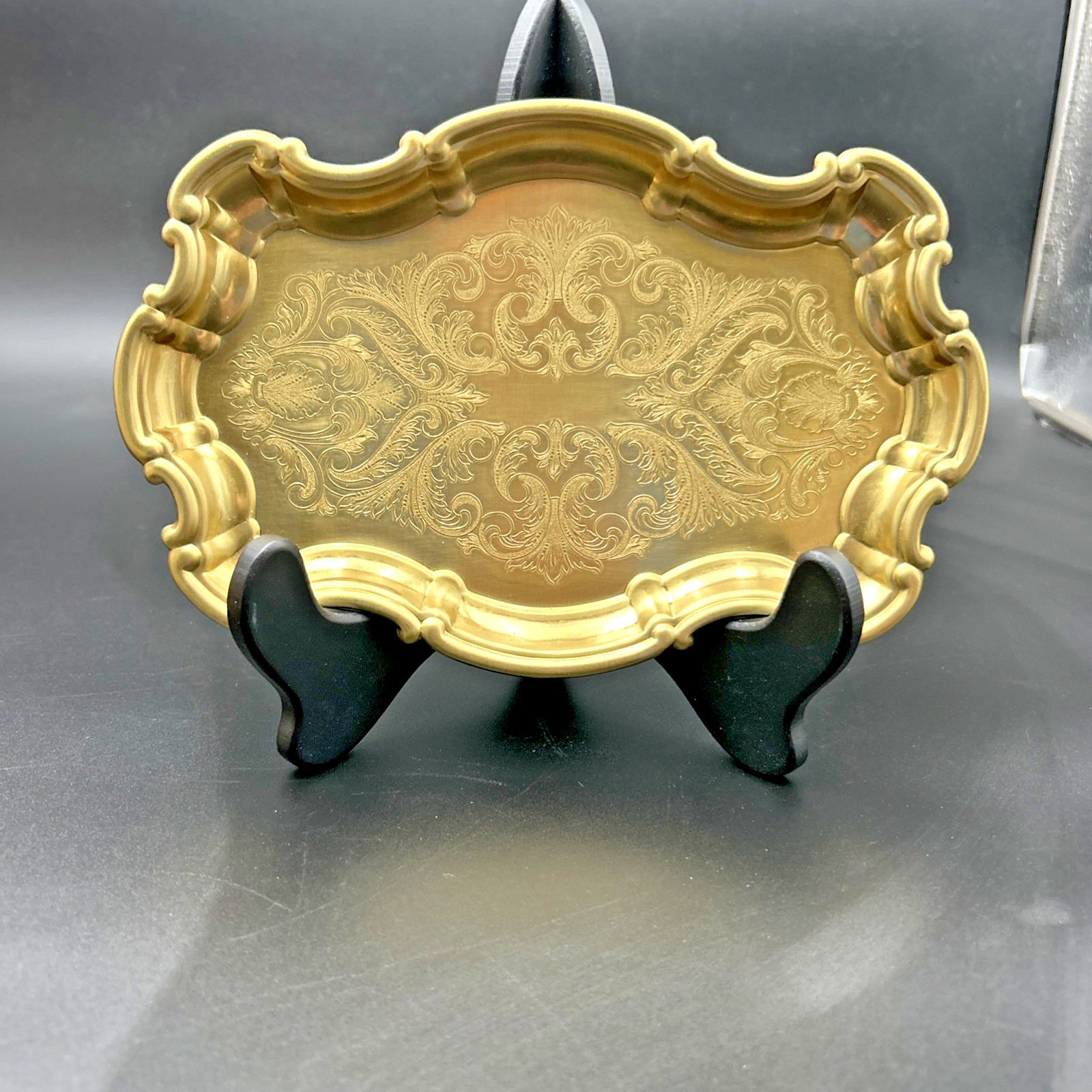 Hollywood Regency Gold Finish Etched Metal Tray 9 Hollywood Regency Gold Finish Etched Metal Tray 9