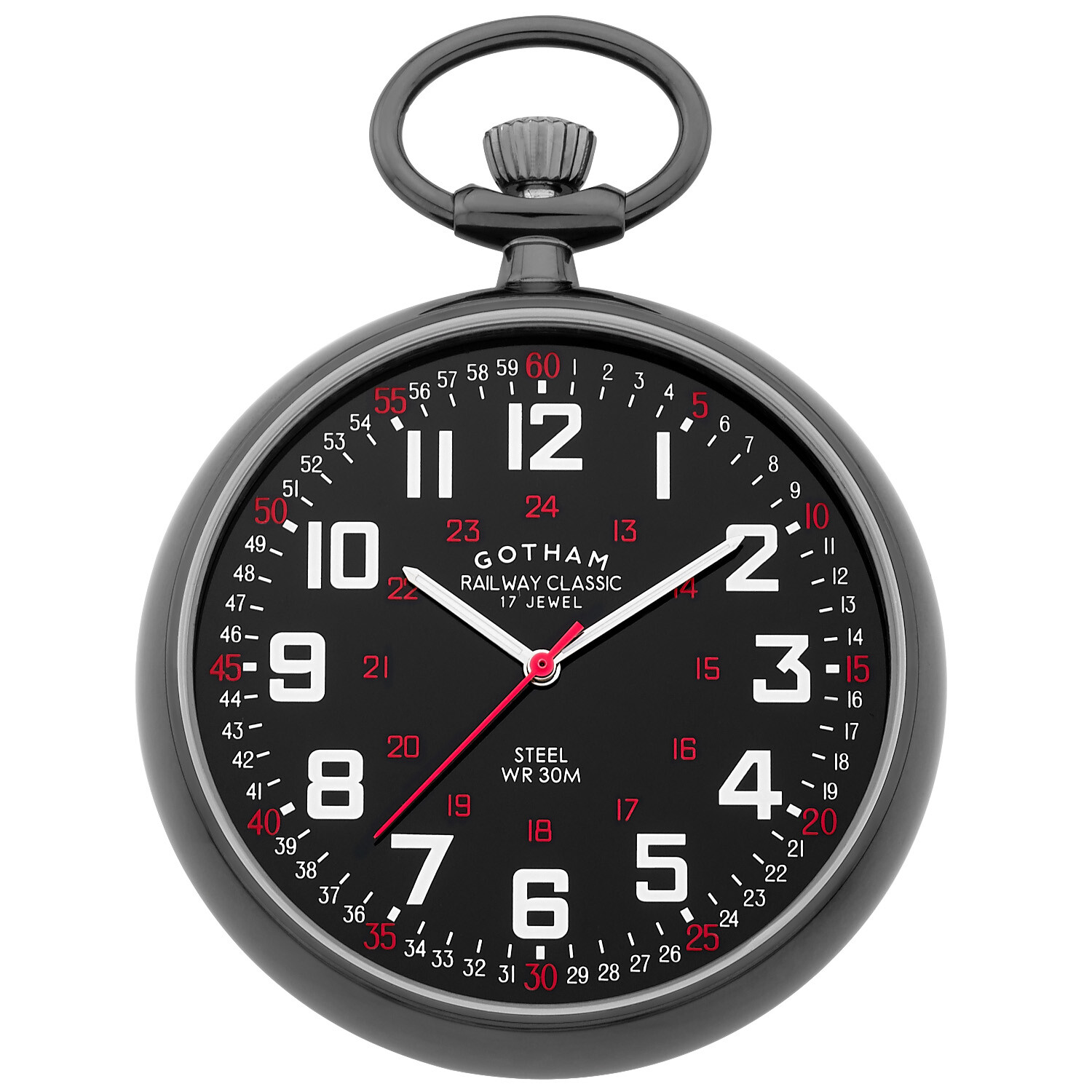 Gotham Men's Gunmetal Mechanical Hand Wind Railroad Pocket Watch # GWC14100BBK Gotham Men's Gunmetal Mechanical Hand Wind Railroad Pocket Watch # GWC14100BBK