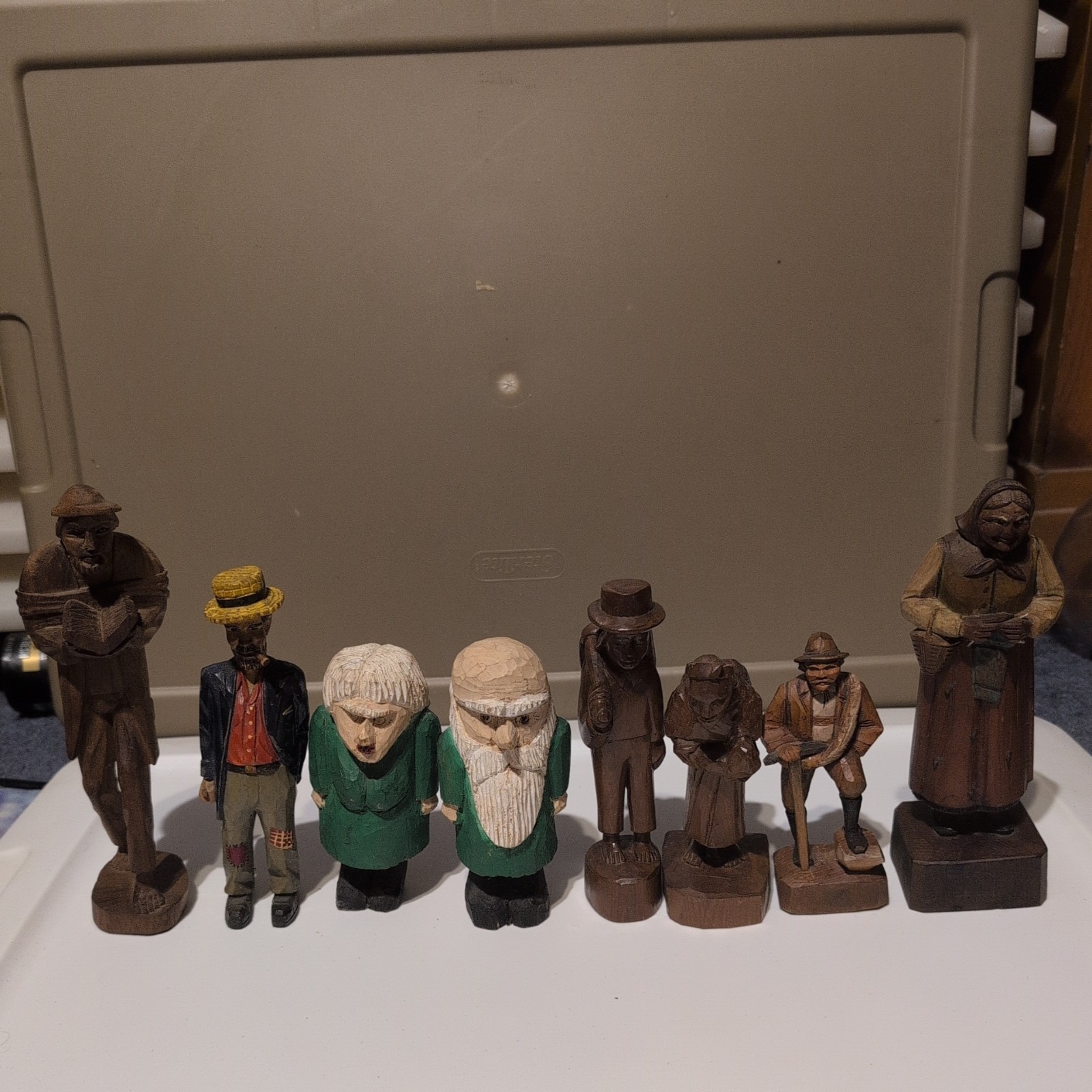 Hand Carved Wooden Figurines Lot of 8 folk art Hand Carved Wooden Figurines Lot of 8 folk art