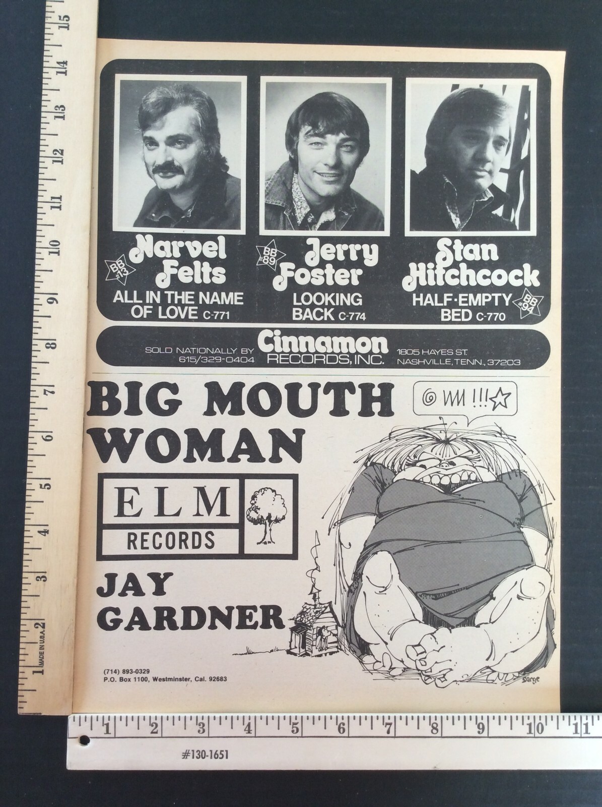 Rare Orig VTG 1979 Jerry Foster Cinnamon Records Poster Style Music Ad Art Print