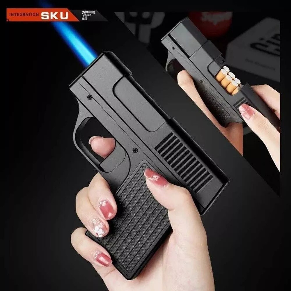 Unique Butane Cigarette LIGHTER&CASE Adjustable Jet Torch Flame Pistol Gun gift