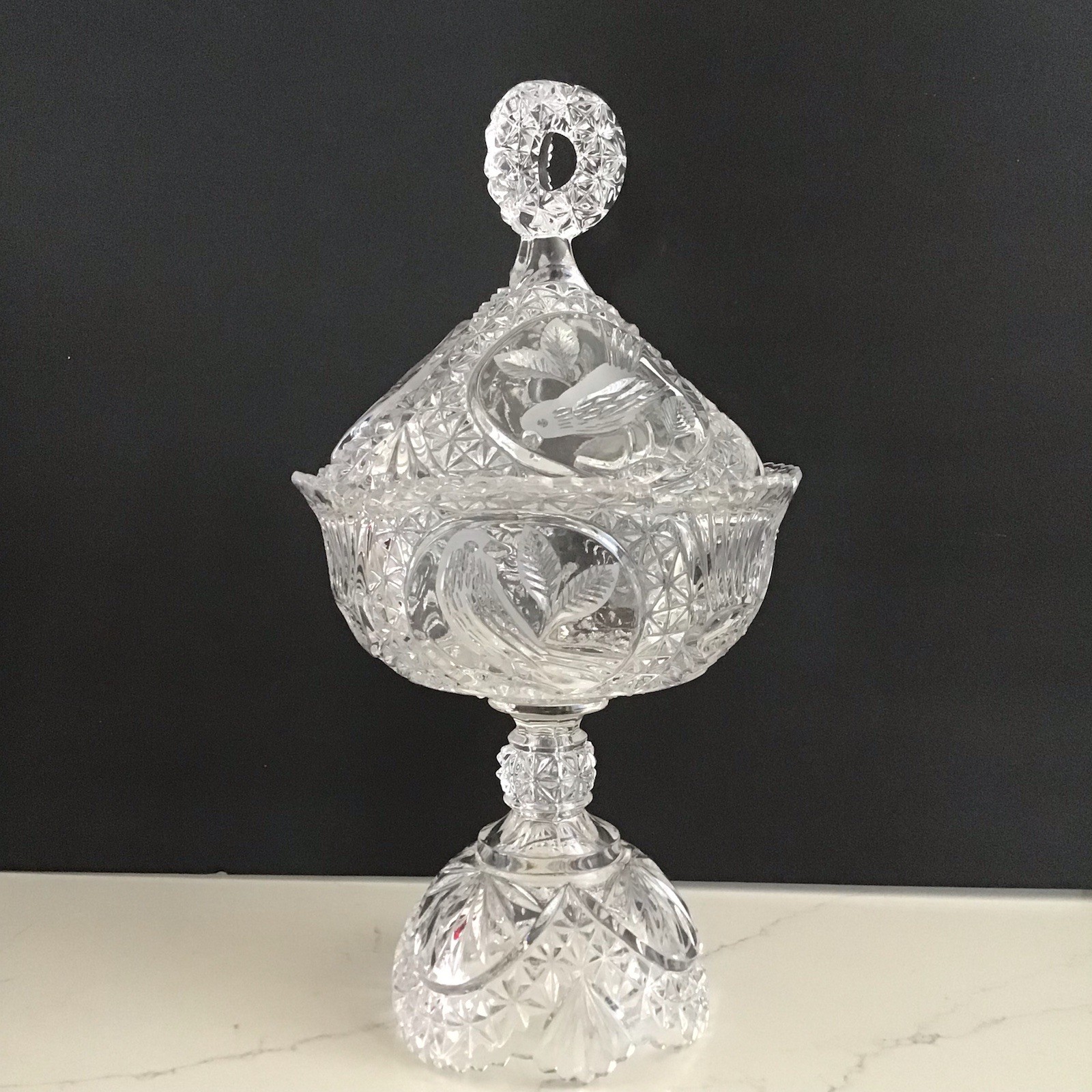 Vtg Hofbauer Germany Byrdes Collection Crystal Candy/Compote Pedestal Dish Lid Vtg Hofbauer Germany Byrdes Collection Crystal Candy/Compote Pedestal Dish Lid