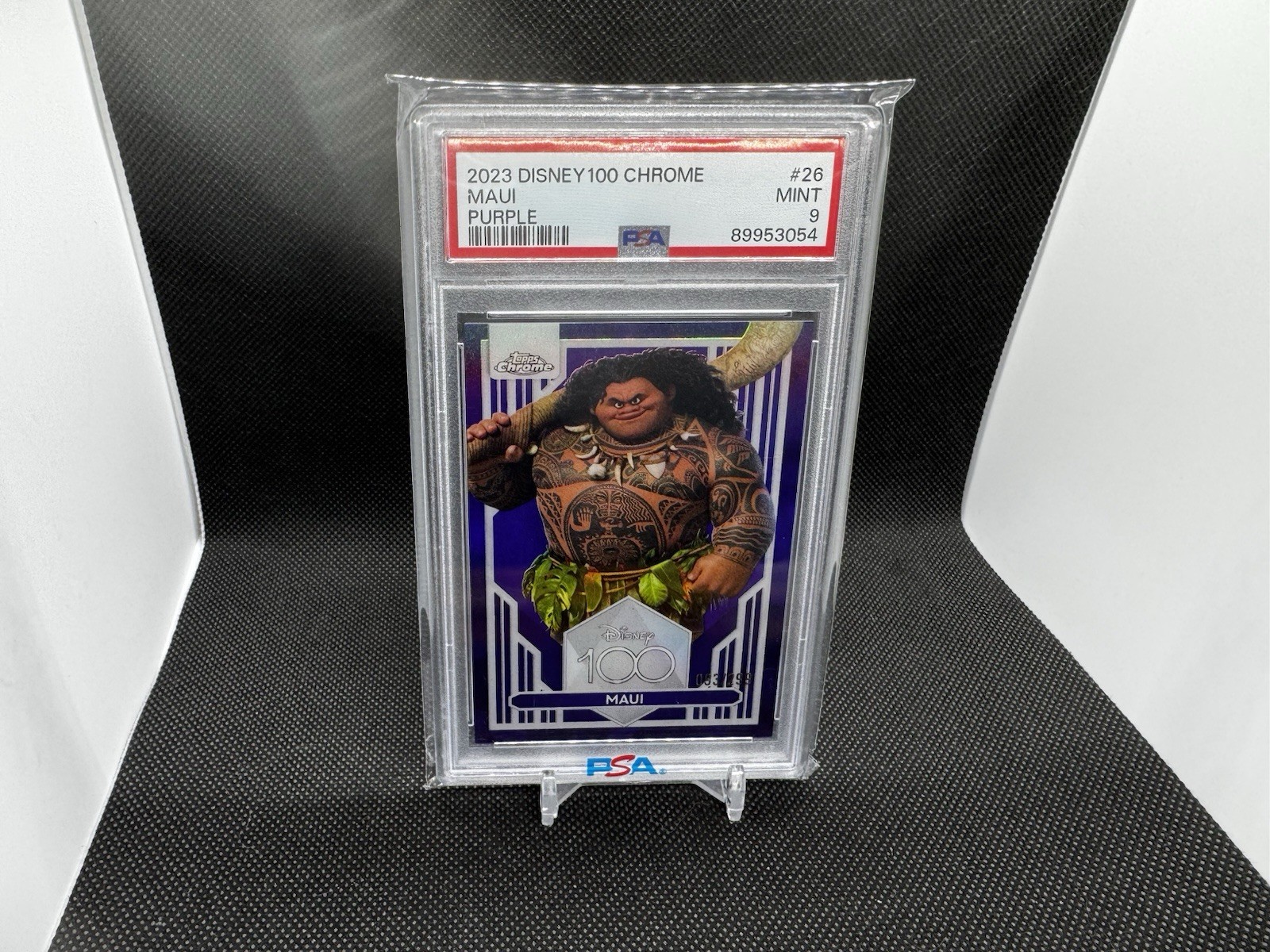 2023 Topps Chrome Disney 100 Maui Purple Refractor #26 /299 - Moana PSA 9 2023 Topps Chrome Disney 100 Maui Purple Refractor #26 /299 - Moana PSA 9