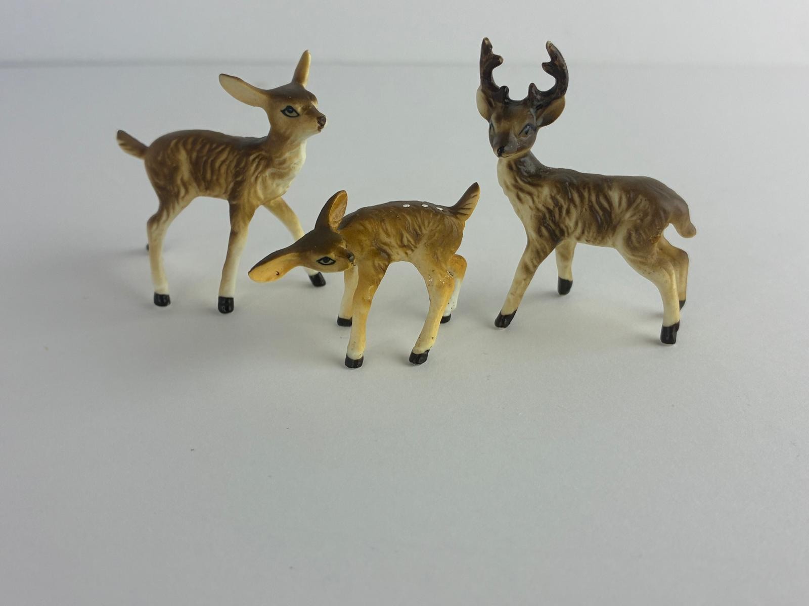Vintage Schleich Safari ceramic Deer Family Buck Doe And Fawn Figurines