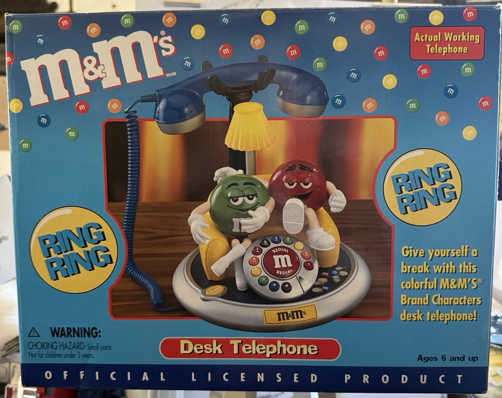 VTG M&M\'S CANDY ANIMATED TALKING LIGHT UP CORDED DESK TELEPHONE LAND LINE NEW