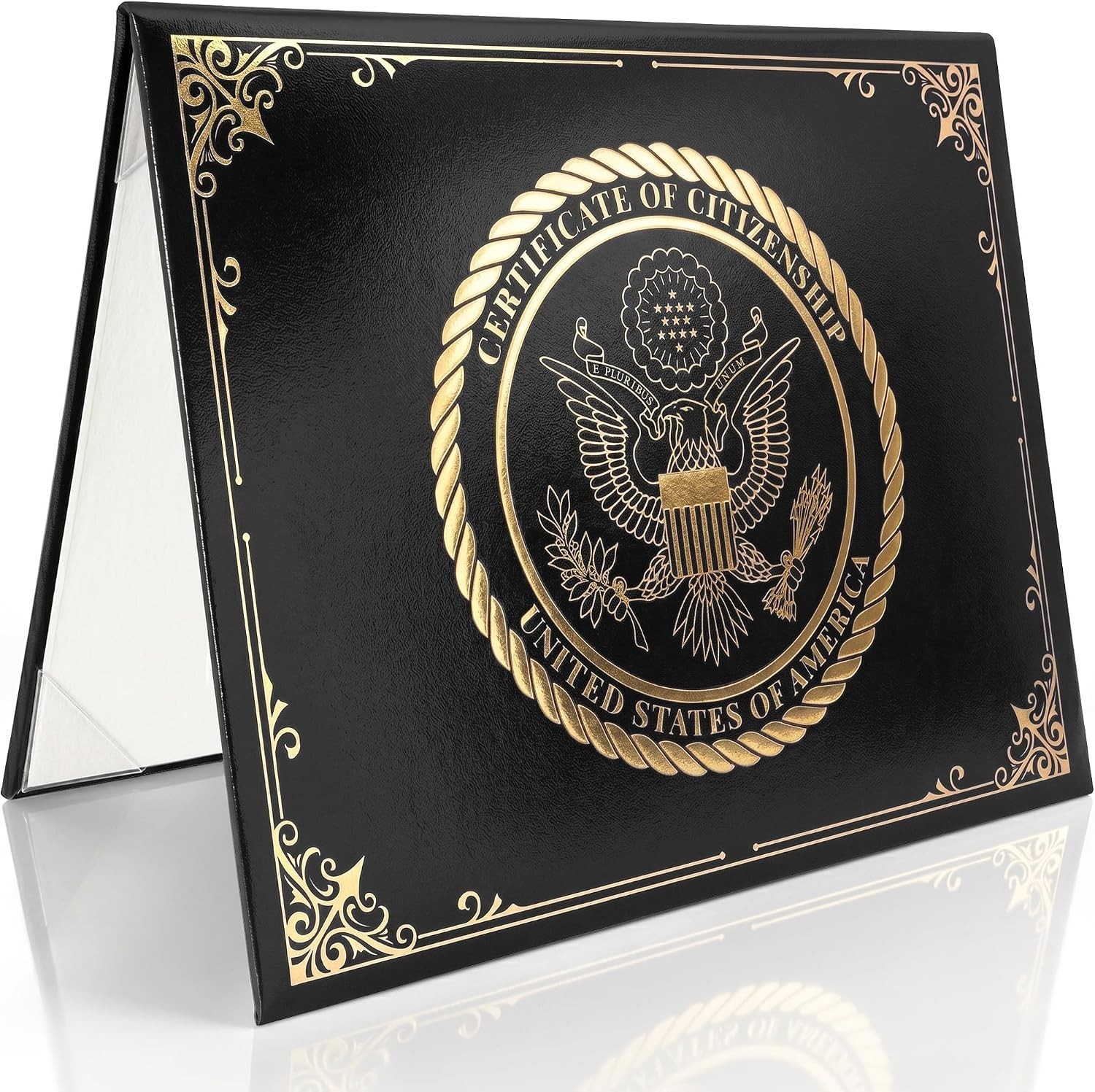 US Citizenship Certificate Holder Black - Faux Leather Certificate Protector 