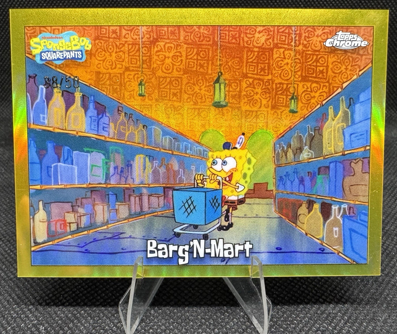 2025 Topps Chrome SpongeBob SquarePants #131 Barg'N-Mart Gold Refractor /50 2025 Topps Chrome SpongeBob SquarePants #131 Barg'N-Mart Gold Refractor /50
