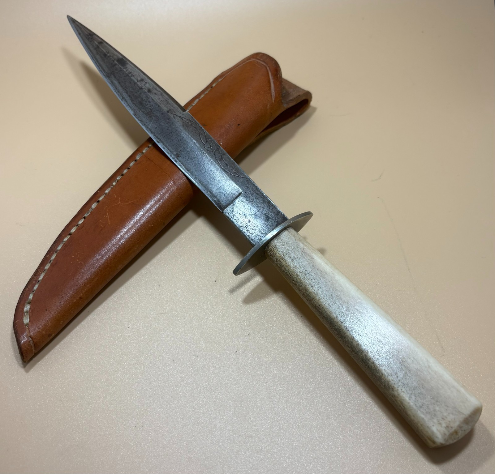 Vintage Antique Handmade Custom Forged Fighting Knife w/ Bone Handle Vintage Antique Handmade Custom Forged Fighting Knife w/ Bone Handle