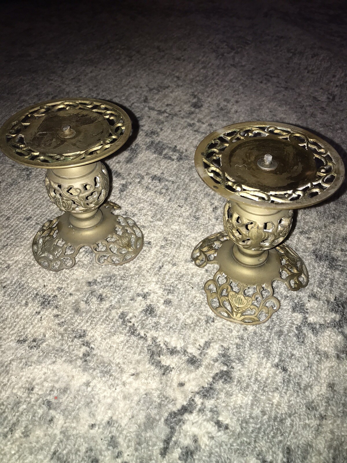 1960s Vintage Chinese Reticulated Brass Candle Holders - a Pair 1960s Vintage Chinese Reticulated Brass Candle Holders - a Pair
