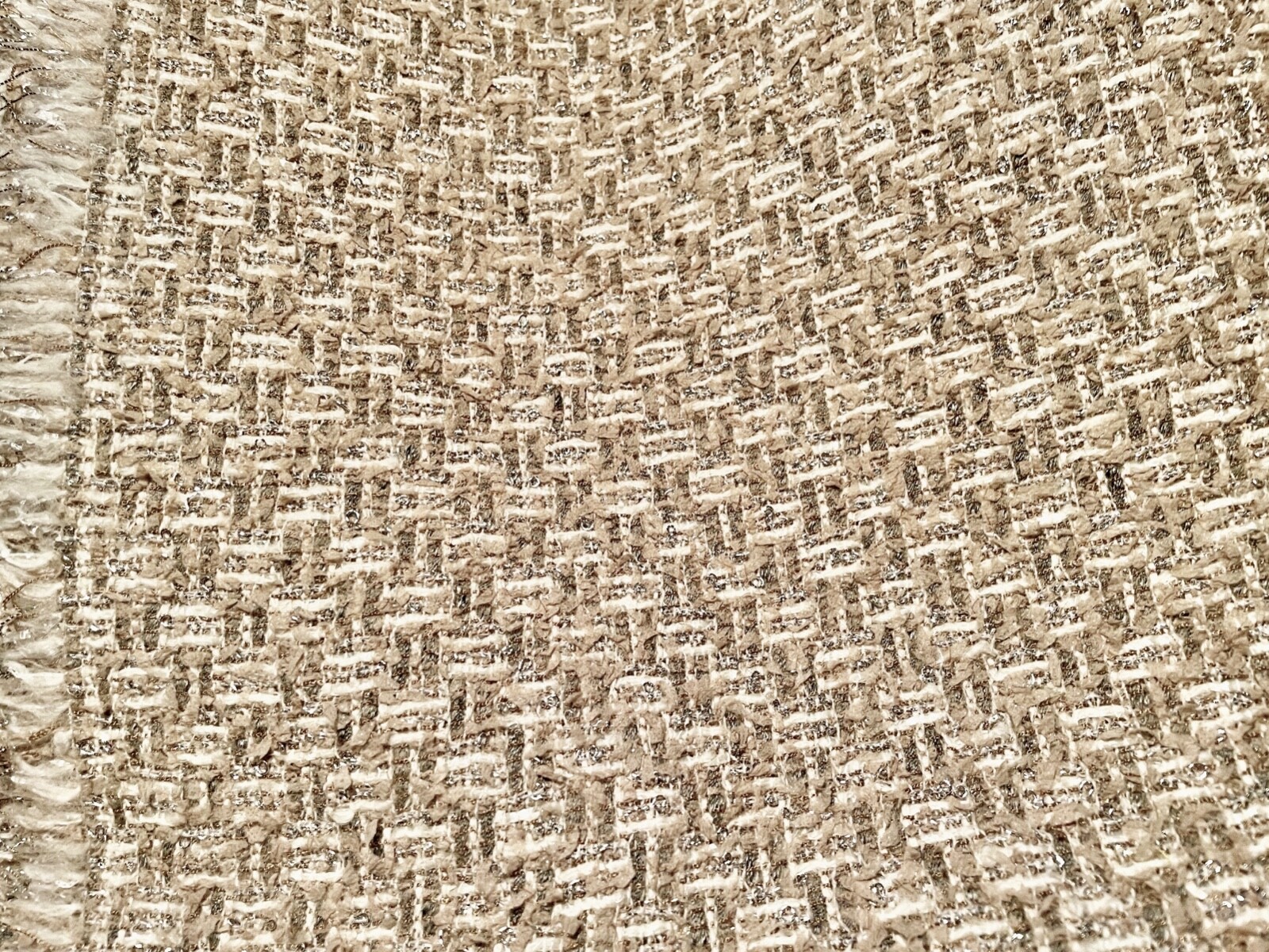 HOLLY HUNT Woven Boucle natural grey warm white metallic thread texture 3+ yards HOLLY HUNT Woven Boucle natural grey warm white metallic thread texture 3+ yards
