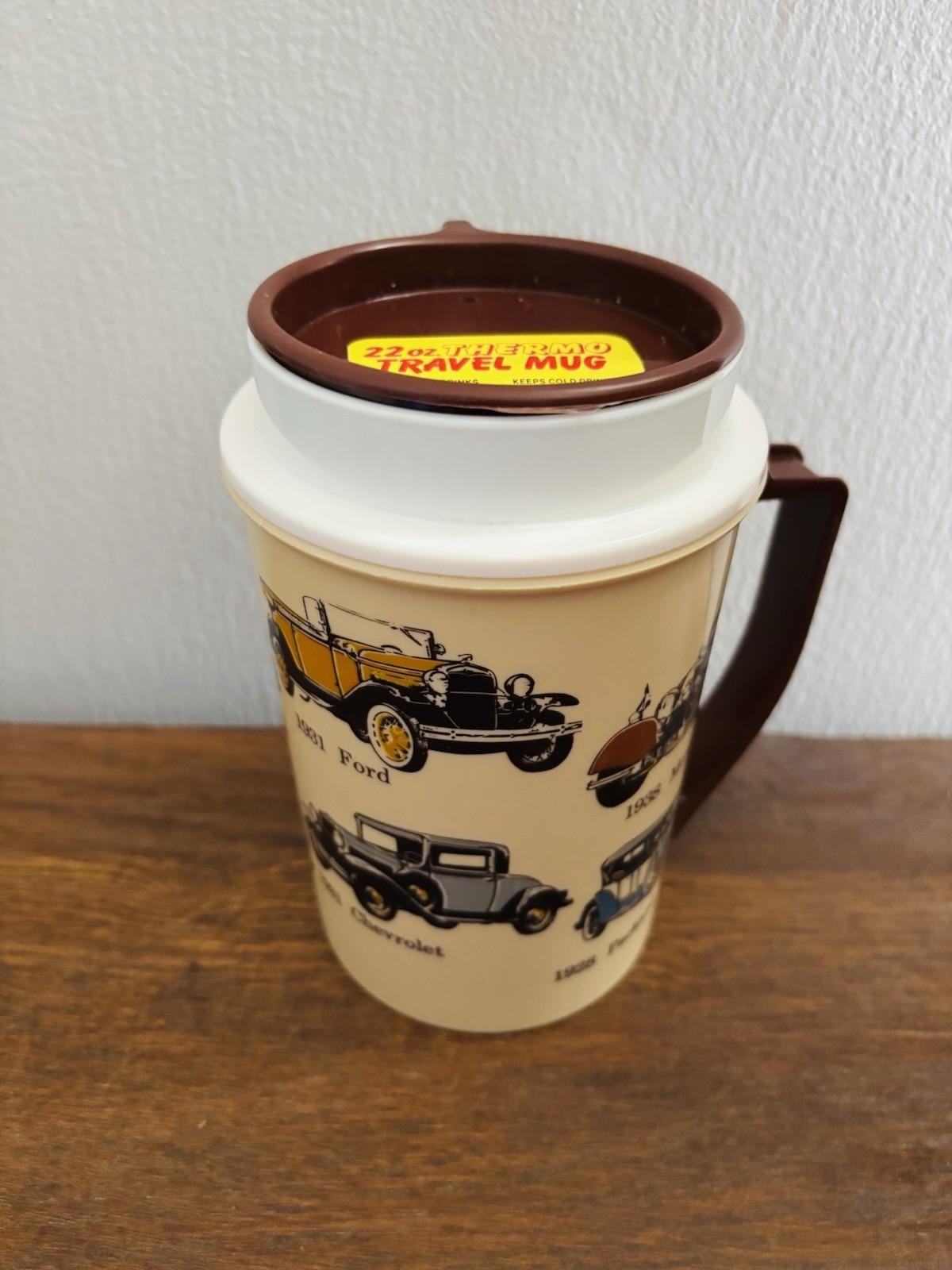 Vtg Thermo Antique Car Themed 22oz. Travel Mug / Lid Whirley Industries USA Vtg Thermo Antique Car Themed 22oz. Travel Mug / Lid Whirley Industries USA