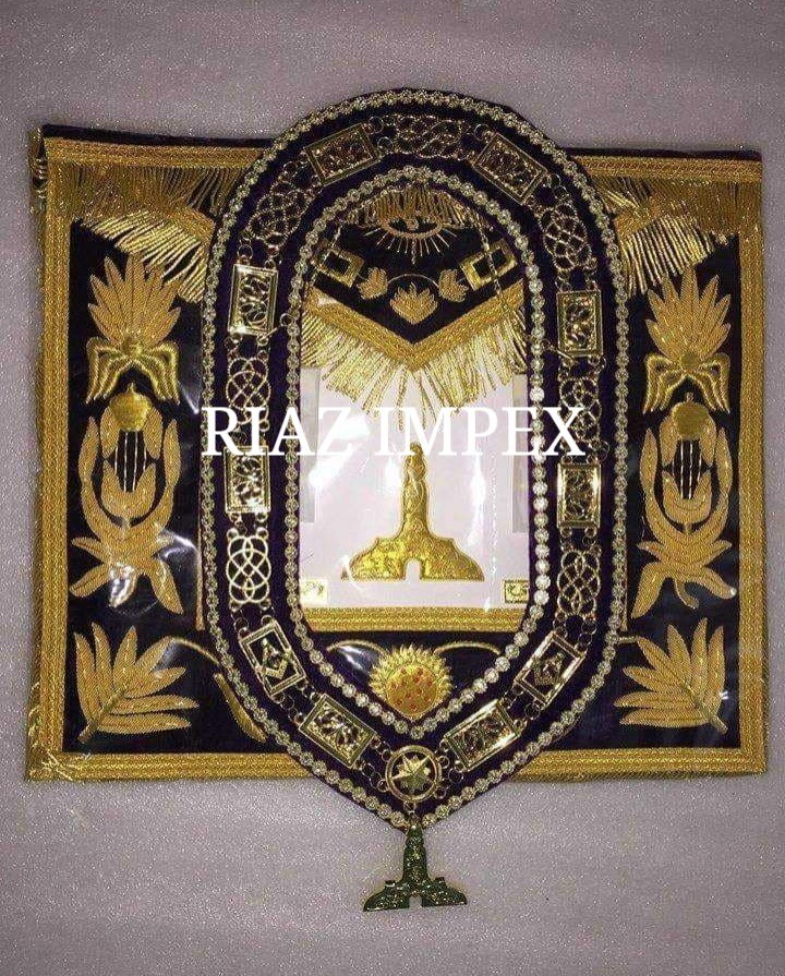 Masonic Grand Senior Warden Apron and Chain collar set purple Backing Masonic Grand Senior Warden Apron and Chain collar set purple Backing