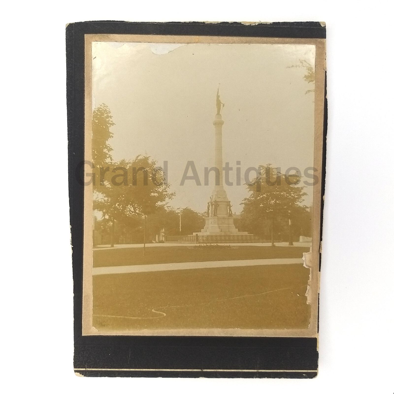 Antique Cabinet Card Civil War Veteran Statue Hackley Park Muskegon MI Photo Antique Cabinet Card Civil War Veteran Statue Hackley Park Muskegon MI Photo