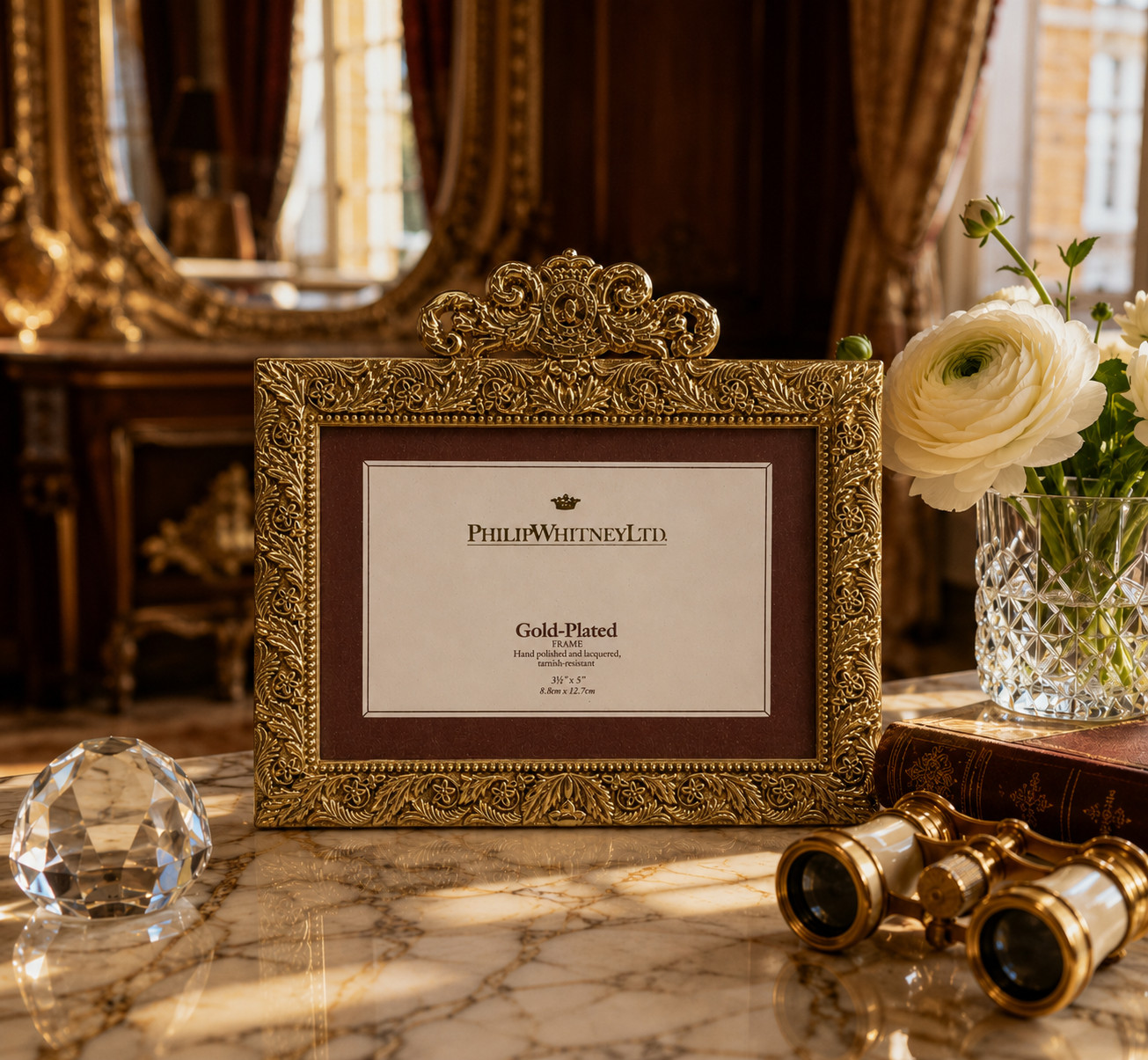 Vintage Philip Whitney Gold Plated 3.5x5 Ornate Picture Frame Korea Floral Vintage Philip Whitney Gold Plated 3.5x5 Ornate Picture Frame Korea Floral