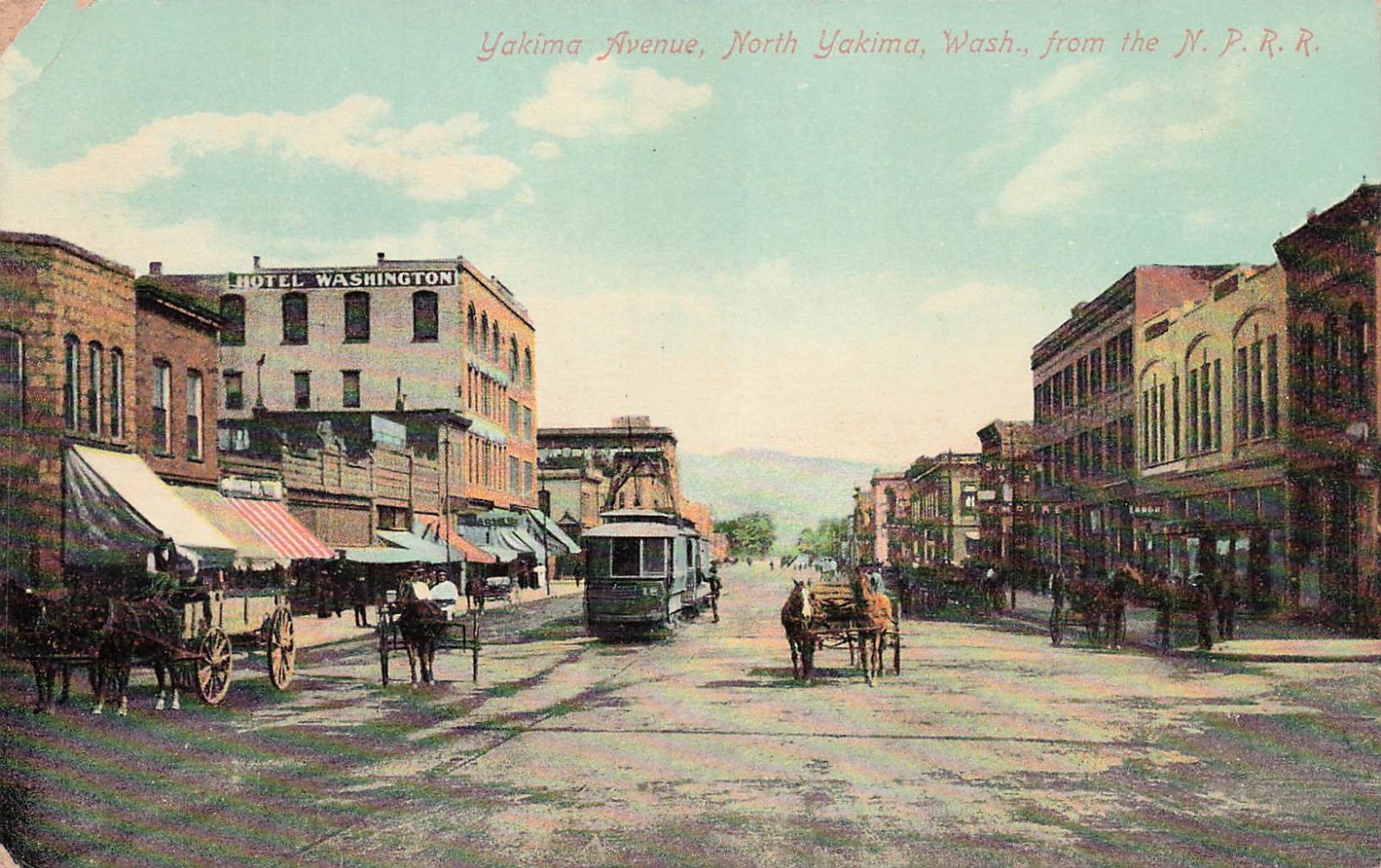 Yakima WA Washington Main Street From Railroad Train Depot Vtg Postcard 1A