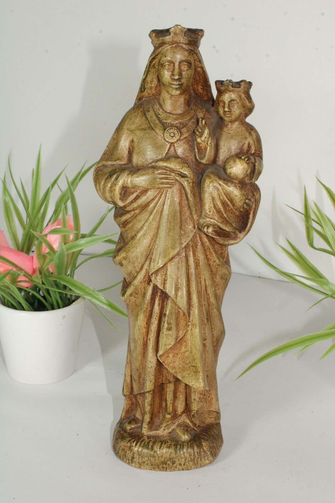 Antique chalkware madonna statue religious 