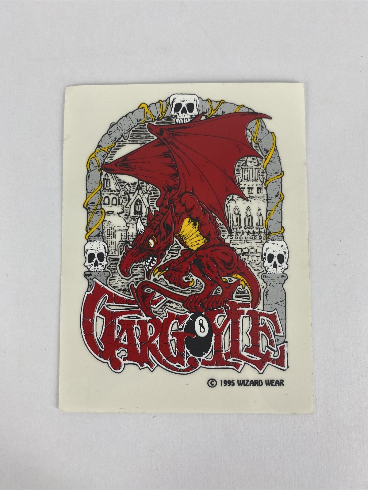 RARE Vintage \'95 Wizard Wear Skeleton Gargoyle Metallic Sticker 3.25x 4.25\ RARE Vintage \'95 Wizard Wear Skeleton Gargoyle Metallic Sticker 3.25x 4.25\