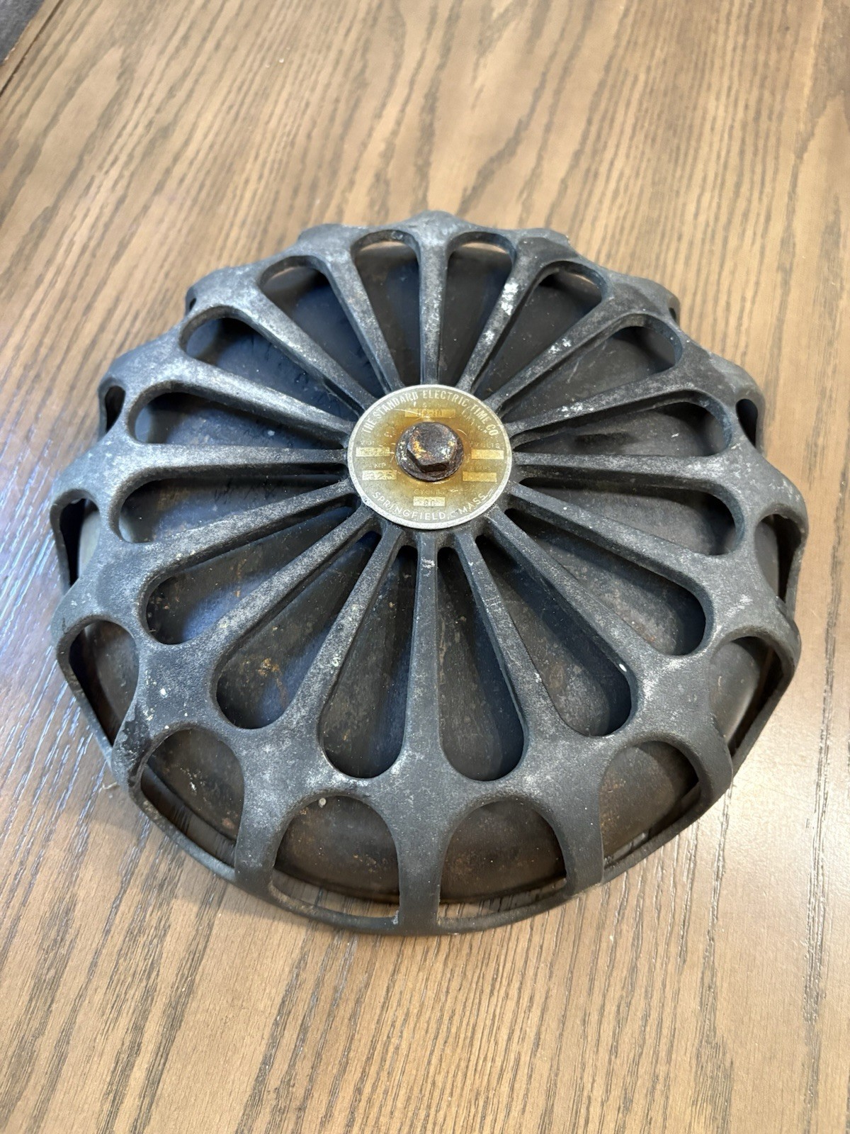 Vintage INDUSTRIAL SCHOOL BELL by The Standard Electric Time Co. Cast Iron Cover